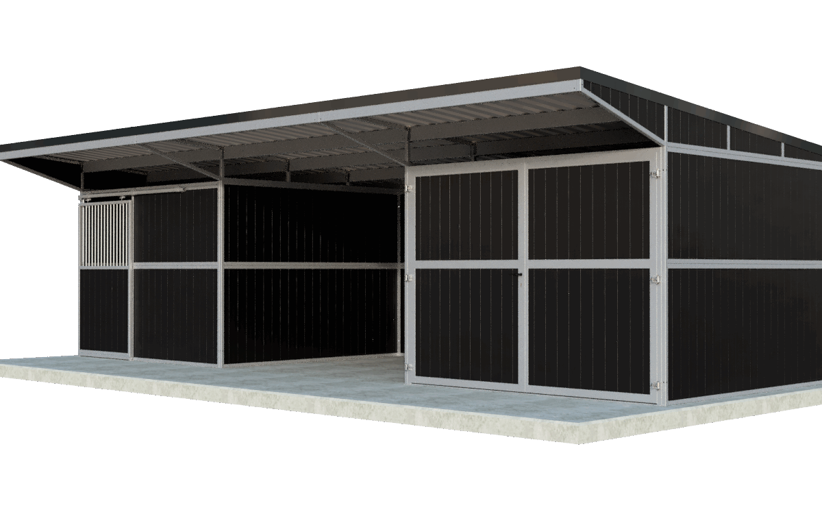 Buitenstal met 1 paardenbox, afgesloten en open opslag